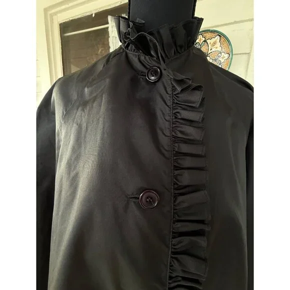 Vintage 70's The Totes Nylon Rain Coat Black Ruffled Collar Sleeves Gothic Size - Picture 14 of 16